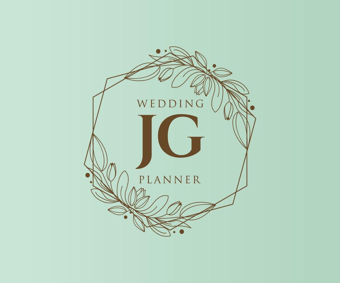 colección de logotipos de monograma de boda con letras iniciales jg, plantillas florales y minimalistas modernas dibujadas a mano para tarjetas de invitación, guardar la fecha, identidad elegante para restaurante, boutique, café en vector