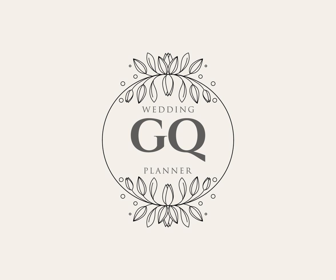 GQ Initials letter Wedding monogram logos collection, hand drawn modern minimalistic and floral templates for Invitation cards, Save the Date, elegant identity for restaurant, boutique, cafe in vector