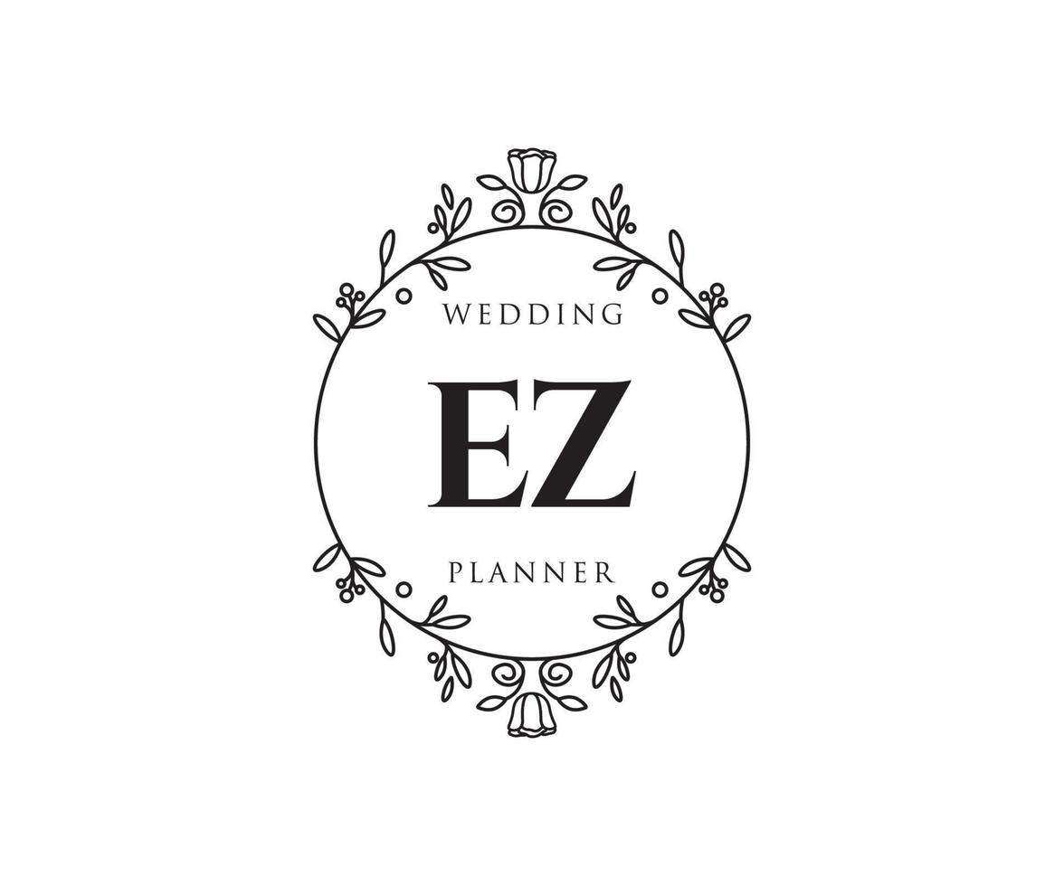 EZ Initials letter Wedding monogram logos collection, hand drawn modern minimalistic and floral templates for Invitation cards, Save the Date, elegant identity for restaurant, boutique, cafe in vector