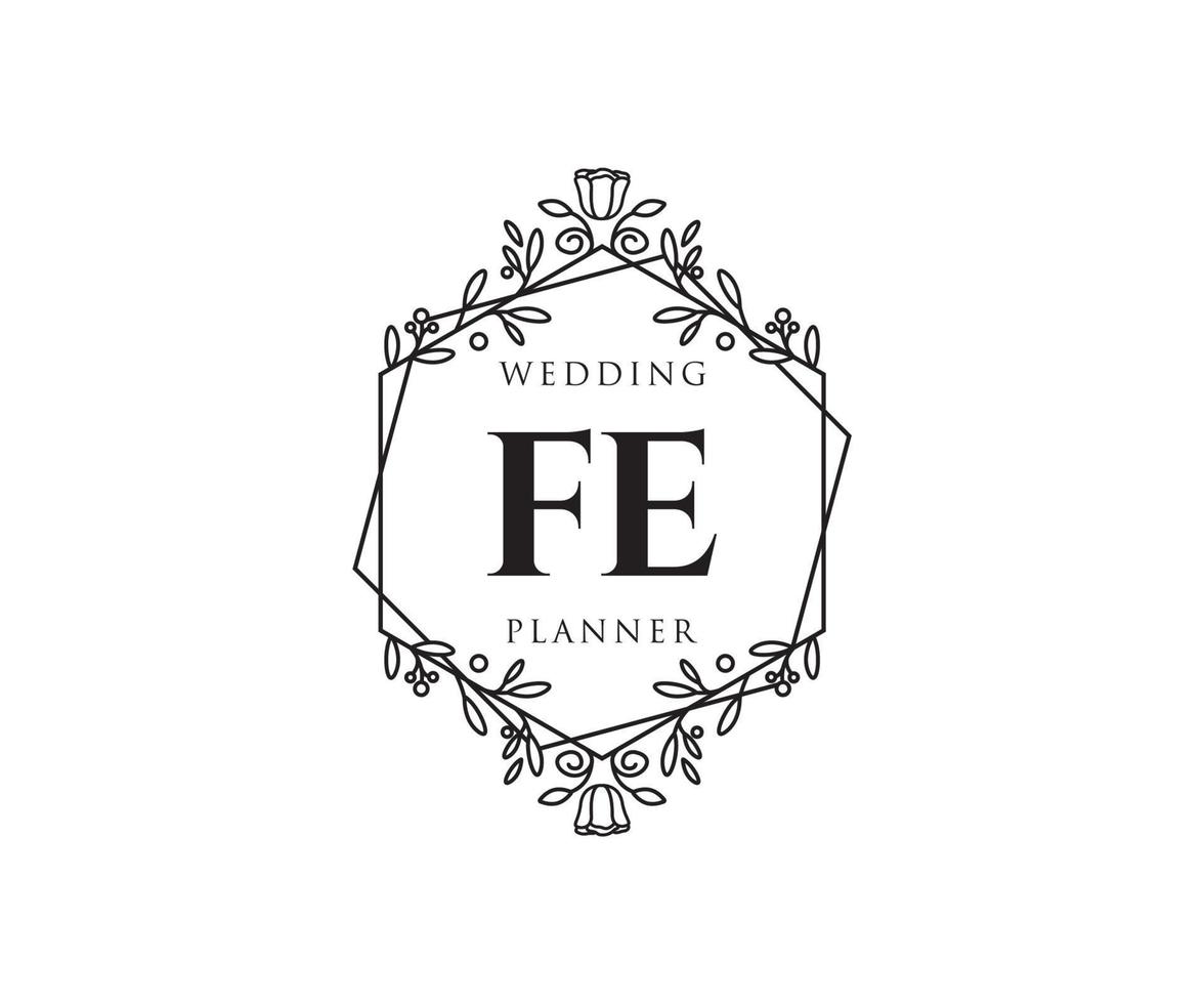 colección de logotipos de monograma de boda con letras iniciales fe, plantillas florales y minimalistas modernas dibujadas a mano para tarjetas de invitación, guardar la fecha, identidad elegante para restaurante, boutique, café en vector