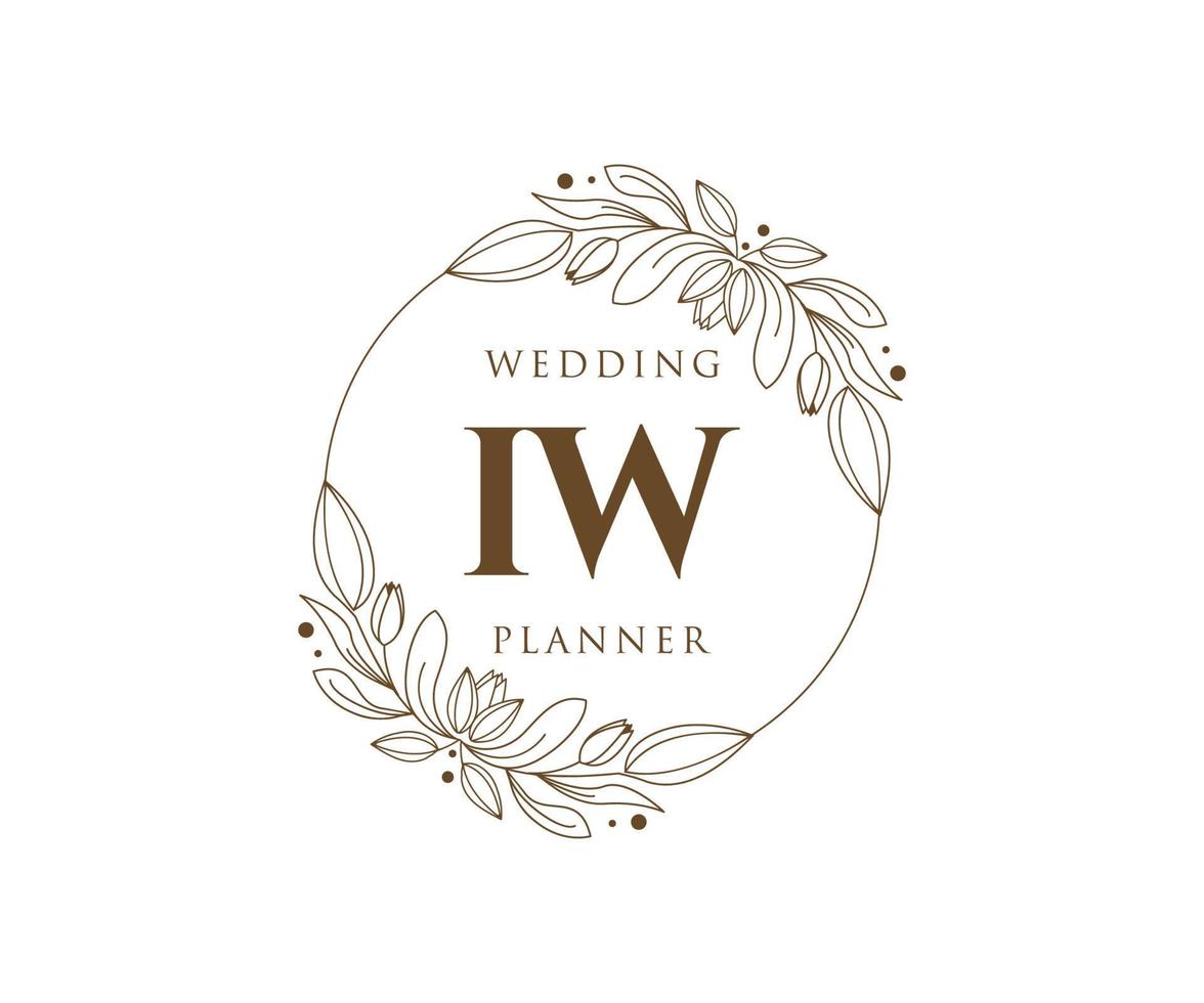IW Initials letter Wedding monogram logos collection, hand drawn modern minimalistic and floral templates for Invitation cards, Save the Date, elegant identity for restaurant, boutique, cafe in vector
