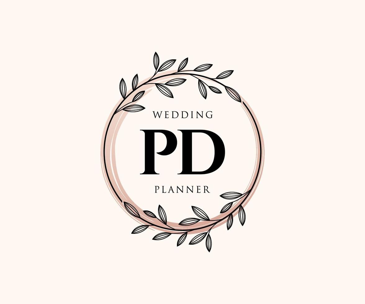 PD Initials letter Wedding monogram logos collection, hand drawn modern minimalistic and floral templates for Invitation cards, Save the Date, elegant identity for restaurant, boutique, cafe in vector