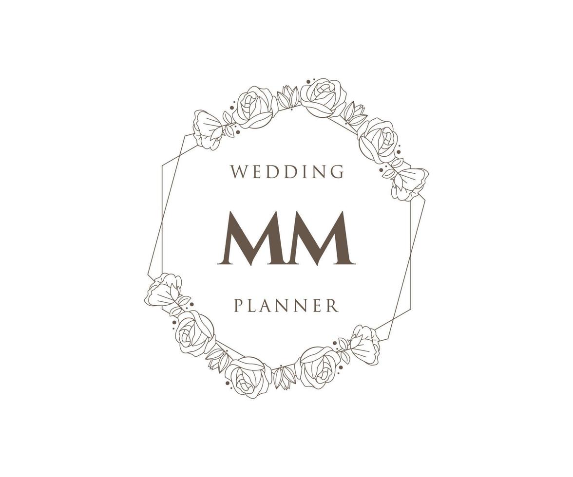 colección de logotipos de monograma de boda con letras iniciales mm, plantillas florales y minimalistas modernas dibujadas a mano para tarjetas de invitación, guardar la fecha, identidad elegante para restaurante, boutique, café en vector