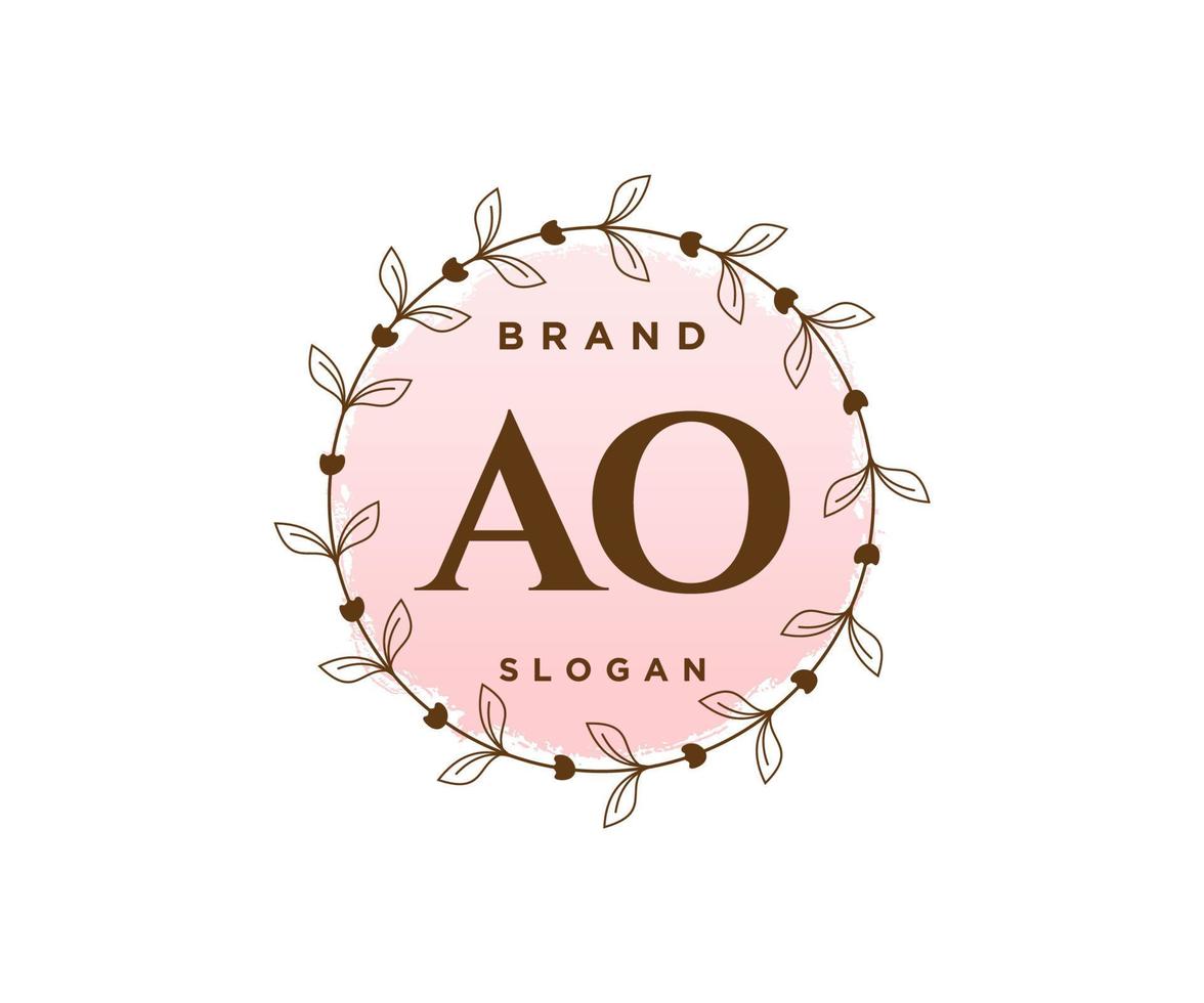 logotipo inicial ao femenino. utilizable para logotipos de naturaleza, salón, spa, cosmética y belleza. elemento de plantilla de diseño de logotipo de vector plano.