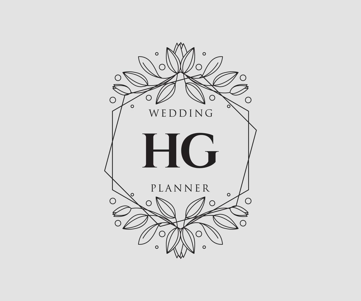 HG Initials letter Wedding monogram logos collection, hand drawn modern minimalistic and floral templates for Invitation cards, Save the Date, elegant identity for restaurant, boutique, cafe in vector