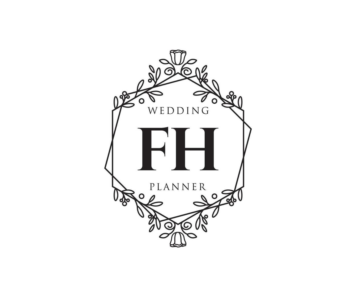 FH Initials letter Wedding monogram logos collection, hand drawn modern minimalistic and floral templates for Invitation cards, Save the Date, elegant identity for restaurant, boutique, cafe in vector