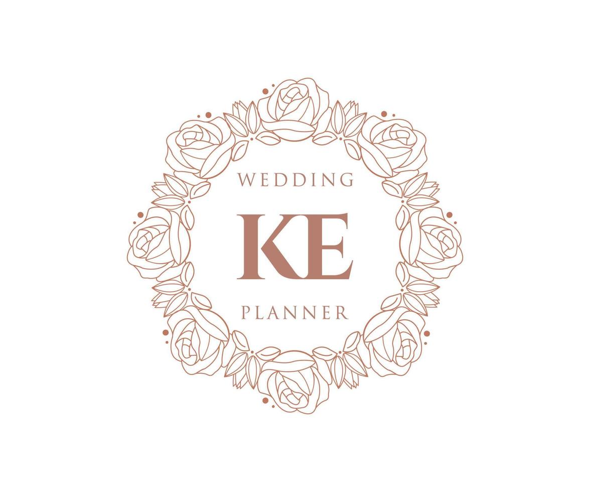 KE Initials letter Wedding monogram logos collection, hand drawn modern minimalistic and floral templates for Invitation cards, Save the Date, elegant identity for restaurant, boutique, cafe in vector