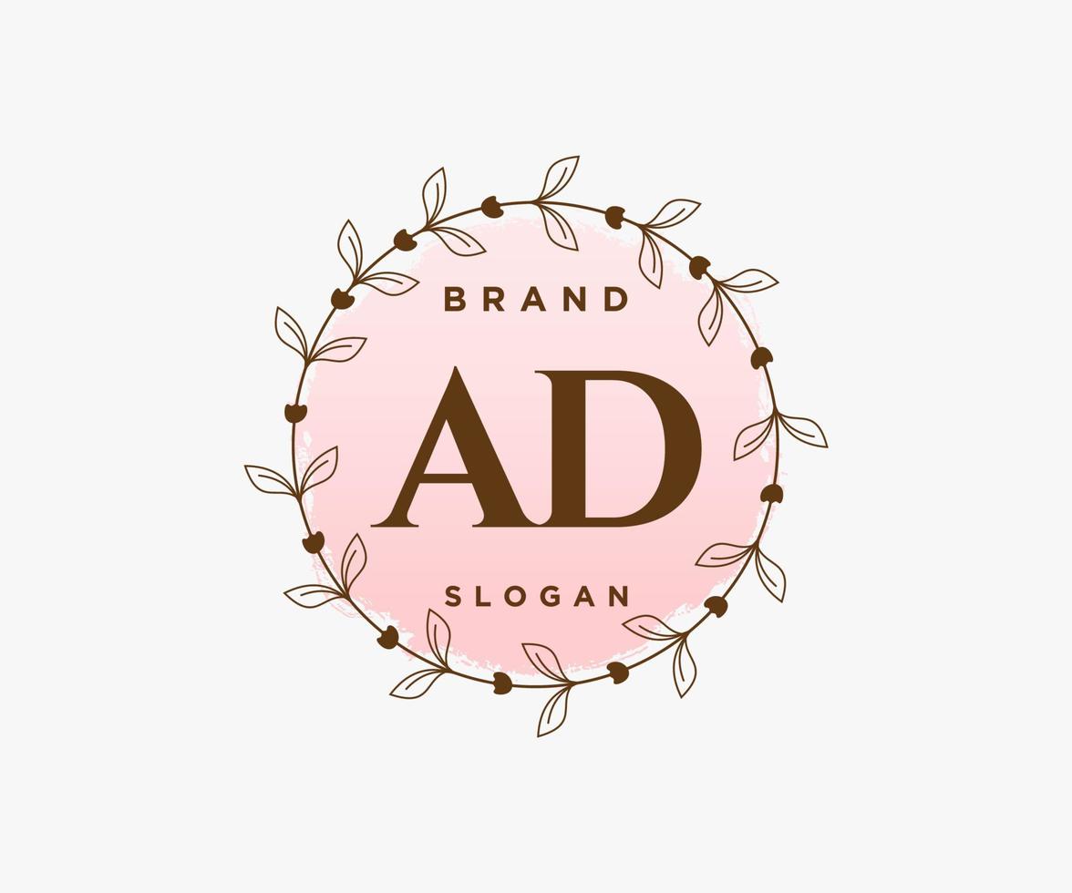 Initial AD feminine logo. Usable for Nature, Salon, Spa, Cosmetic and Beauty Logos. Flat Vector Logo Design Template Element.