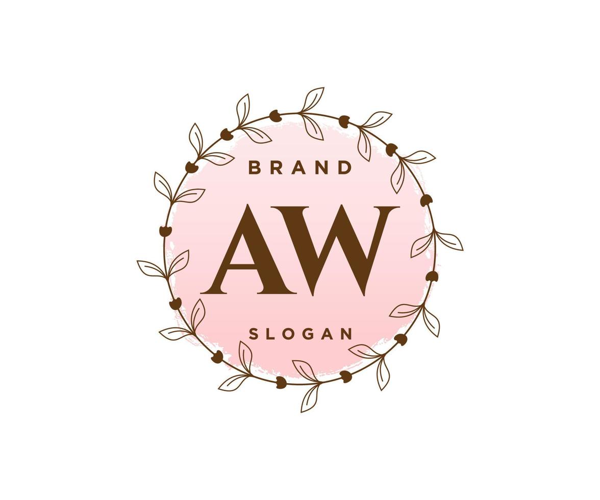 logo femenino inicial aw. utilizable para logotipos de naturaleza, salón, spa, cosmética y belleza. elemento de plantilla de diseño de logotipo de vector plano.