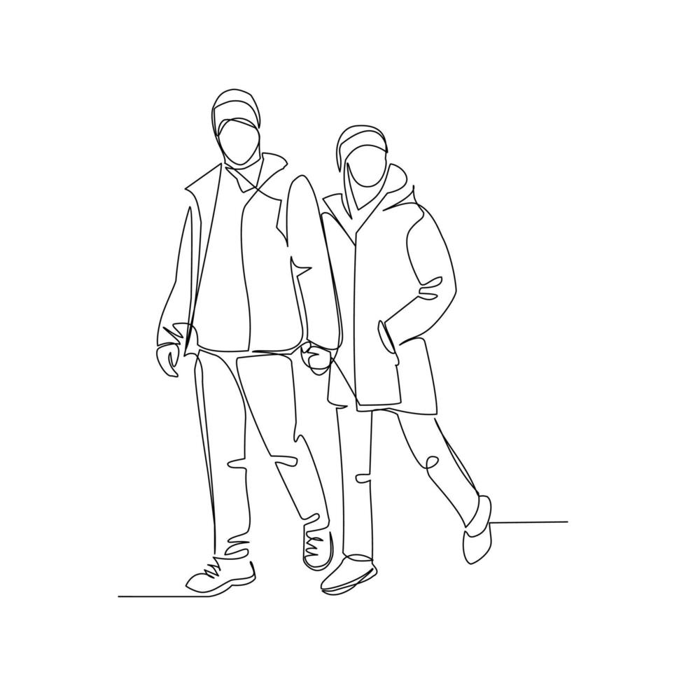 Vector illustration of man and woman drawn in line art style