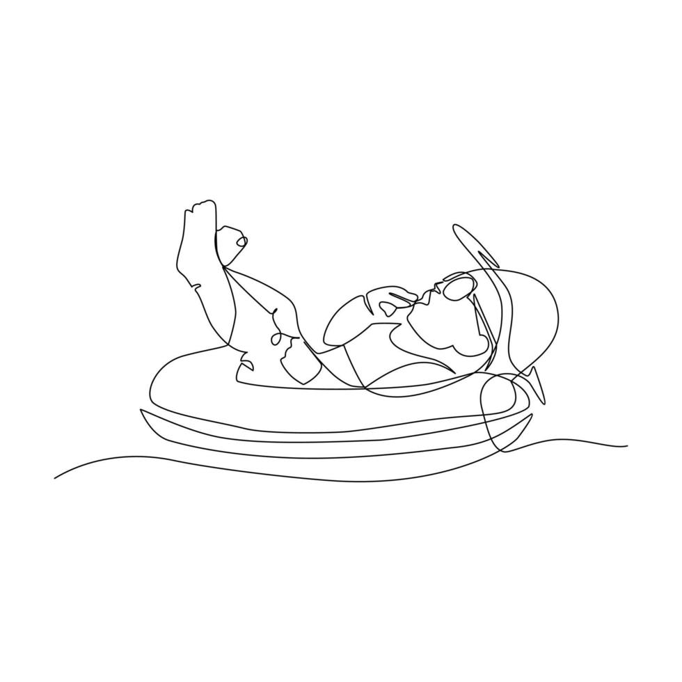Vector illustration of a child floating on an inflatable ring