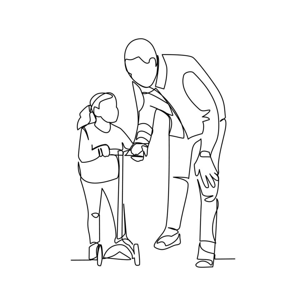 Vector illustration of father and daughter drawn in line art style