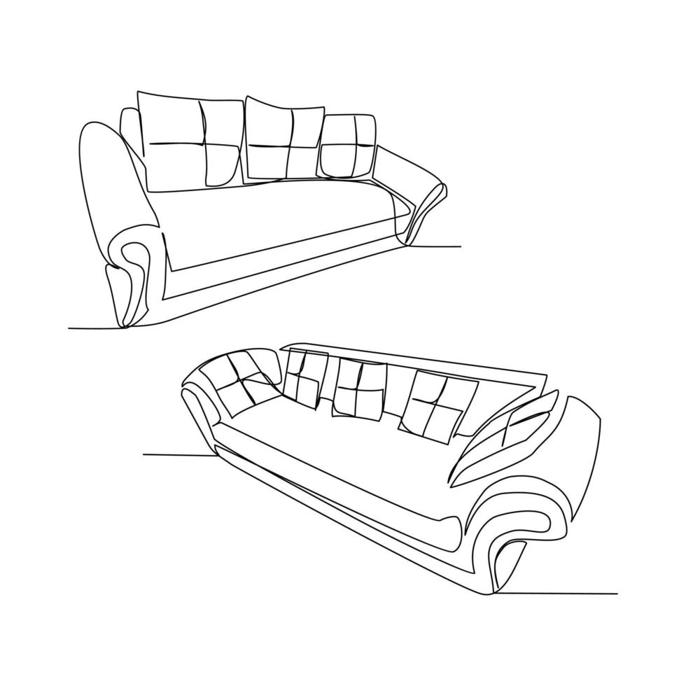 ilustración de vector de sofá dibujada en estilo de arte de línea