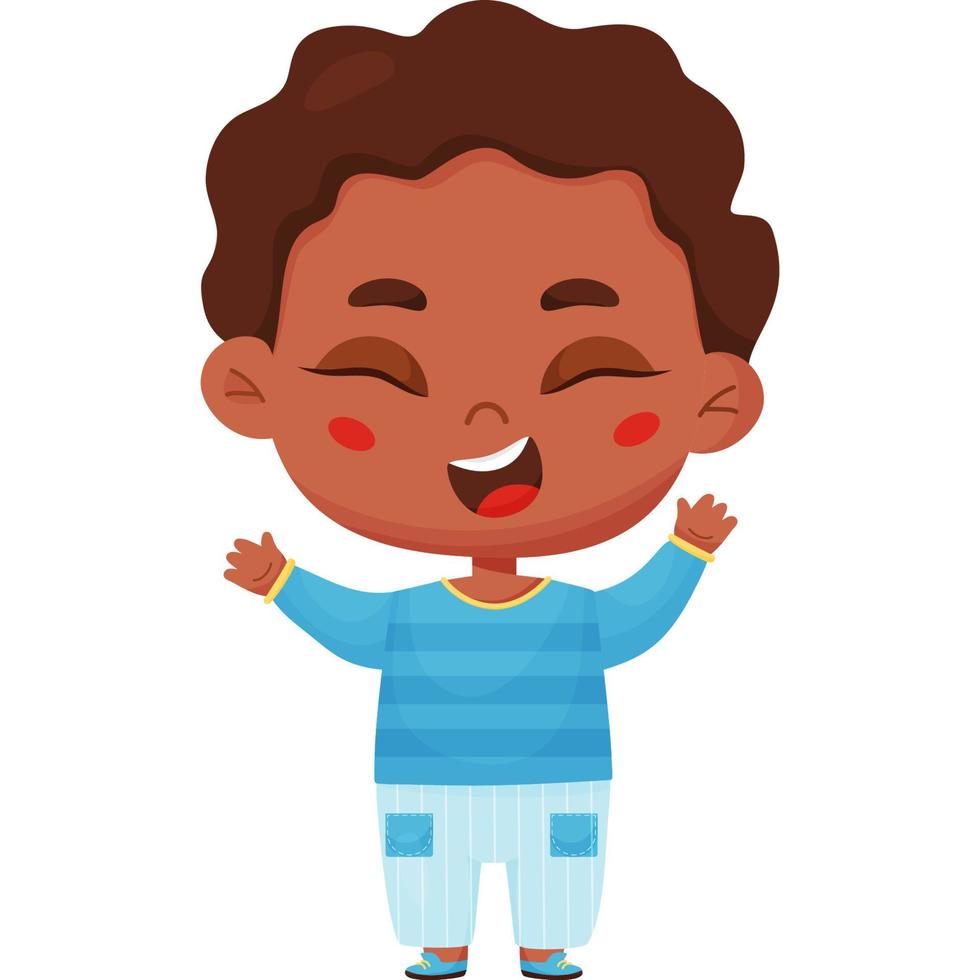 Dark-skinned happy joyful boy. character emotion vector