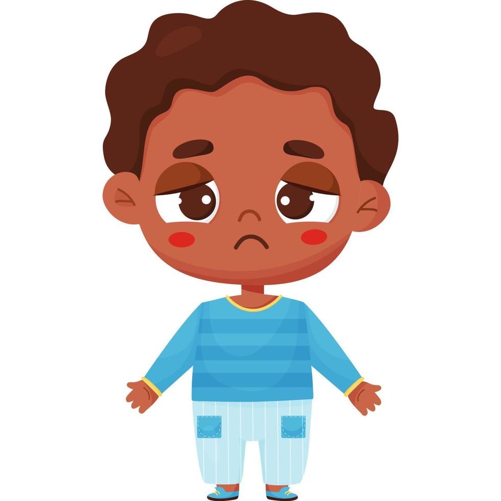 Emotion. Sad dark skinned boy vector