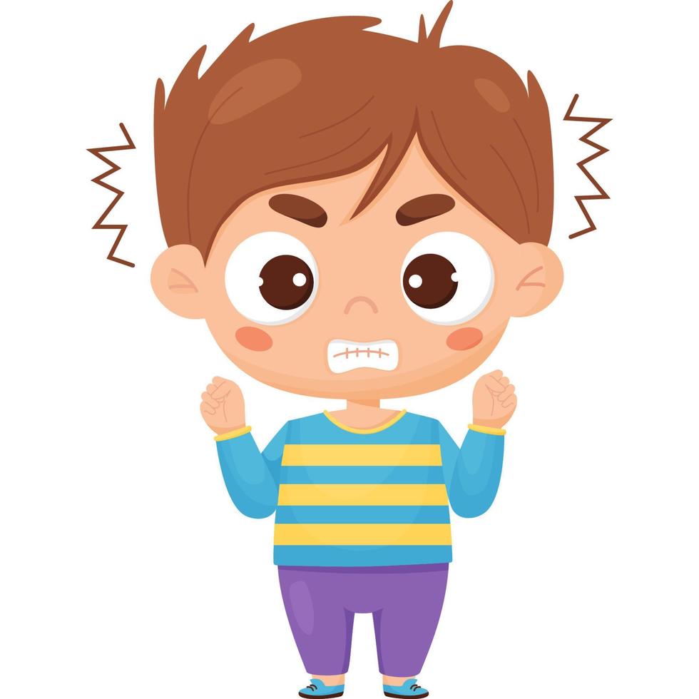 Angry dissatisfied boy. Male character emotion vector