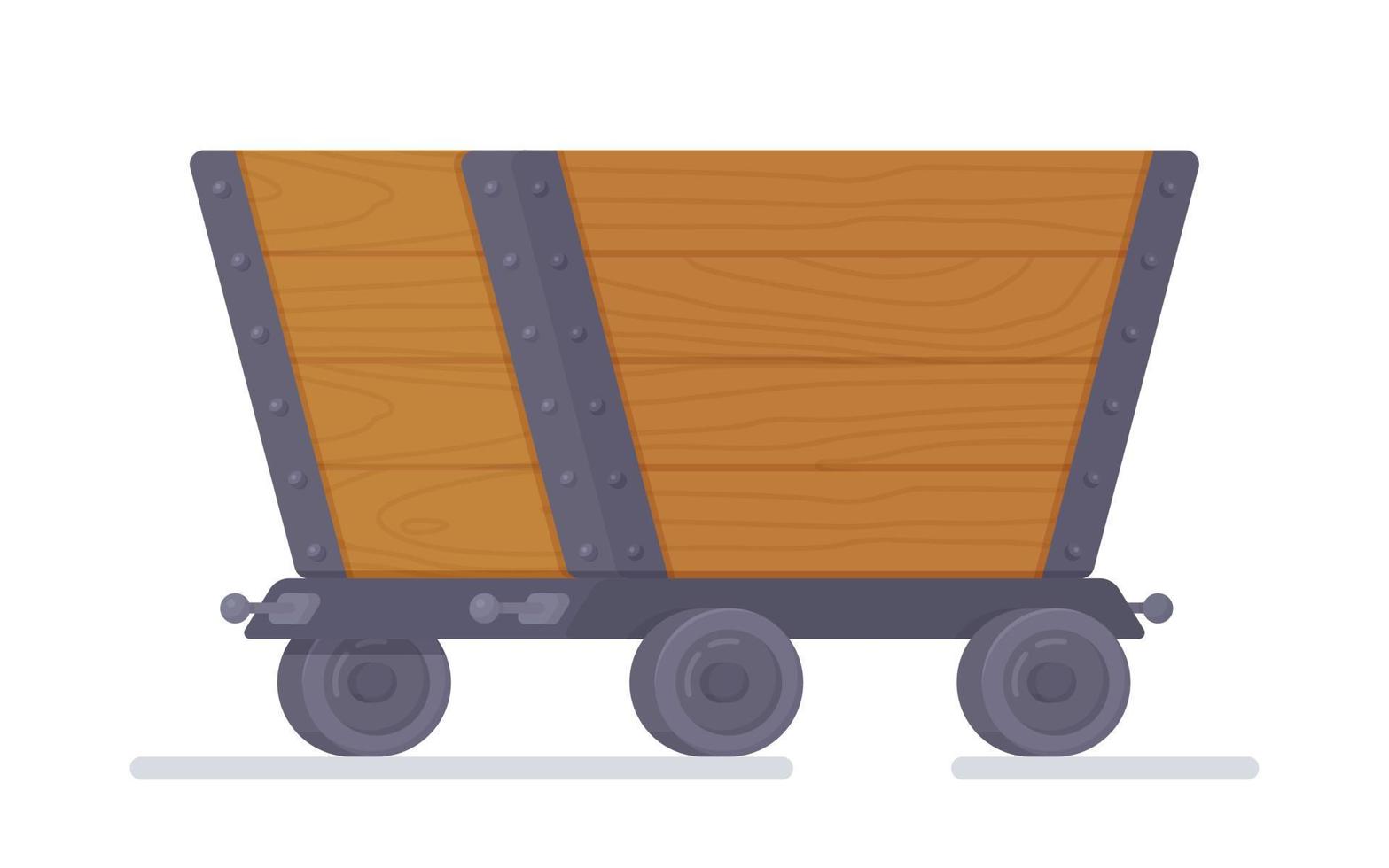 Vector illustration of a mine cart. Wooden wagon on wheels.