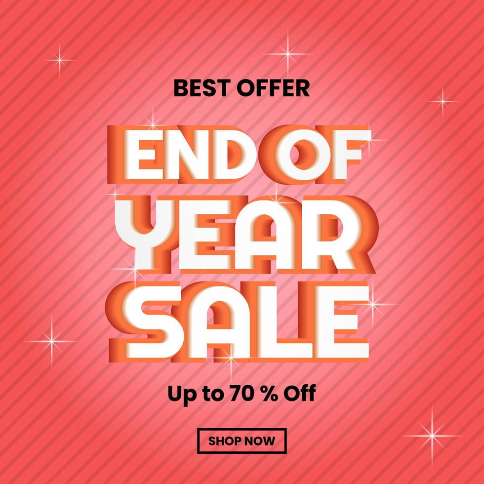 promotion design for end of year sale with. 3d text effect and red background with diagonal line pattern. use for banner, poster, brochure, advert, marketing and ads vector