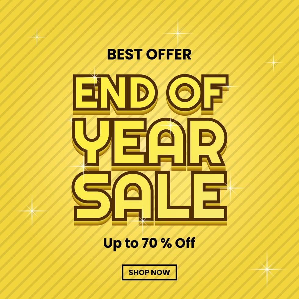 best offer end of year sale design template for promotion. text effect and yellow background with diagonal line pattern. use for banner, poster, brochure, advert, marketing and ads vector