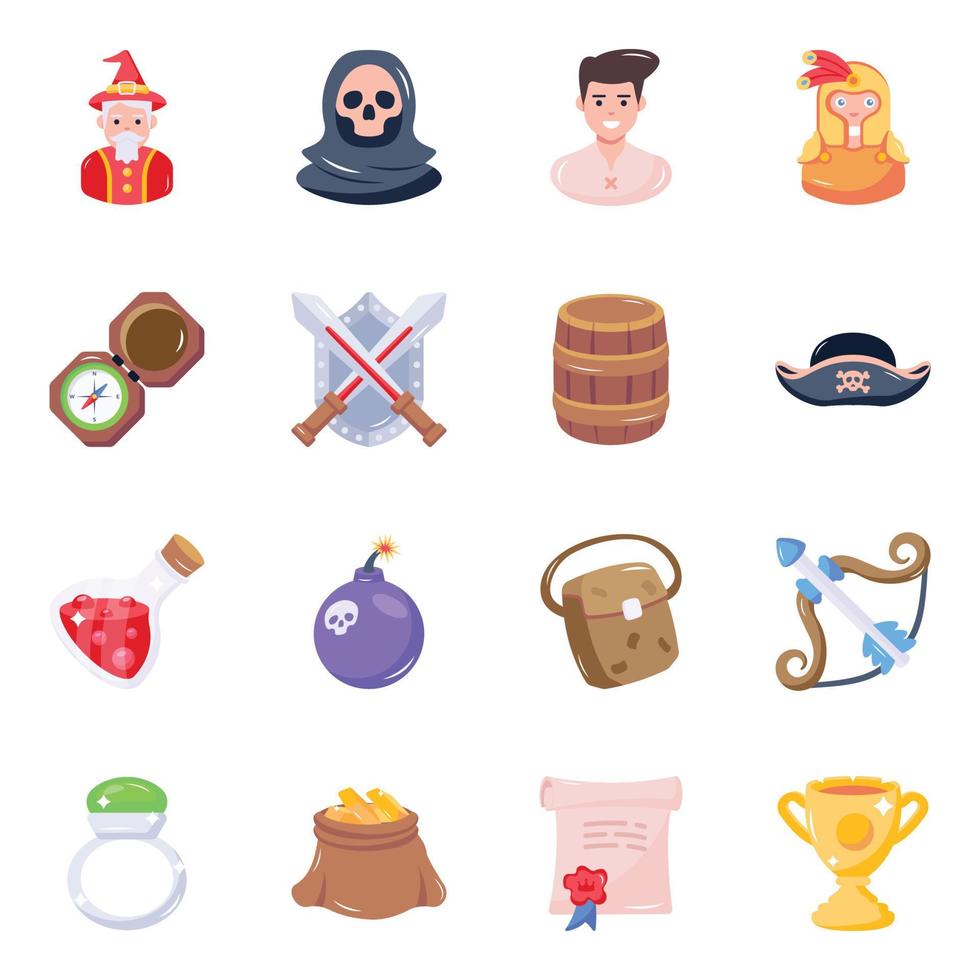 paquete de iconos planos del juego rpg vector