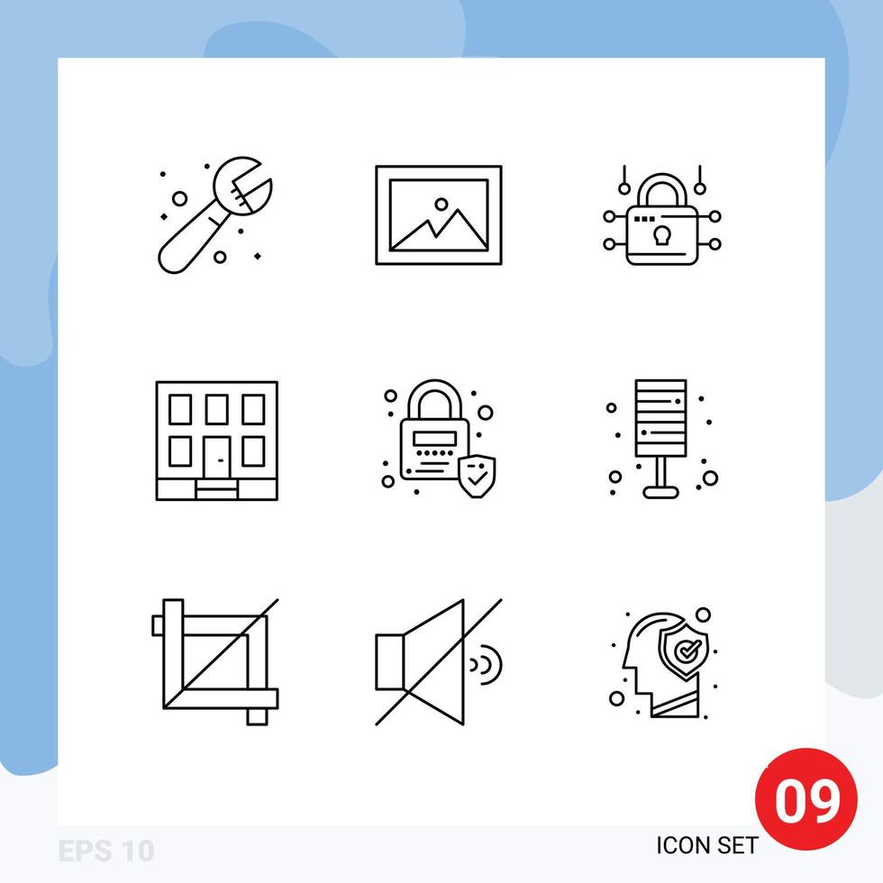 User Interface Pack of 9 Basic Outlines of security lock loucked construction home Editable Vector Design Elements