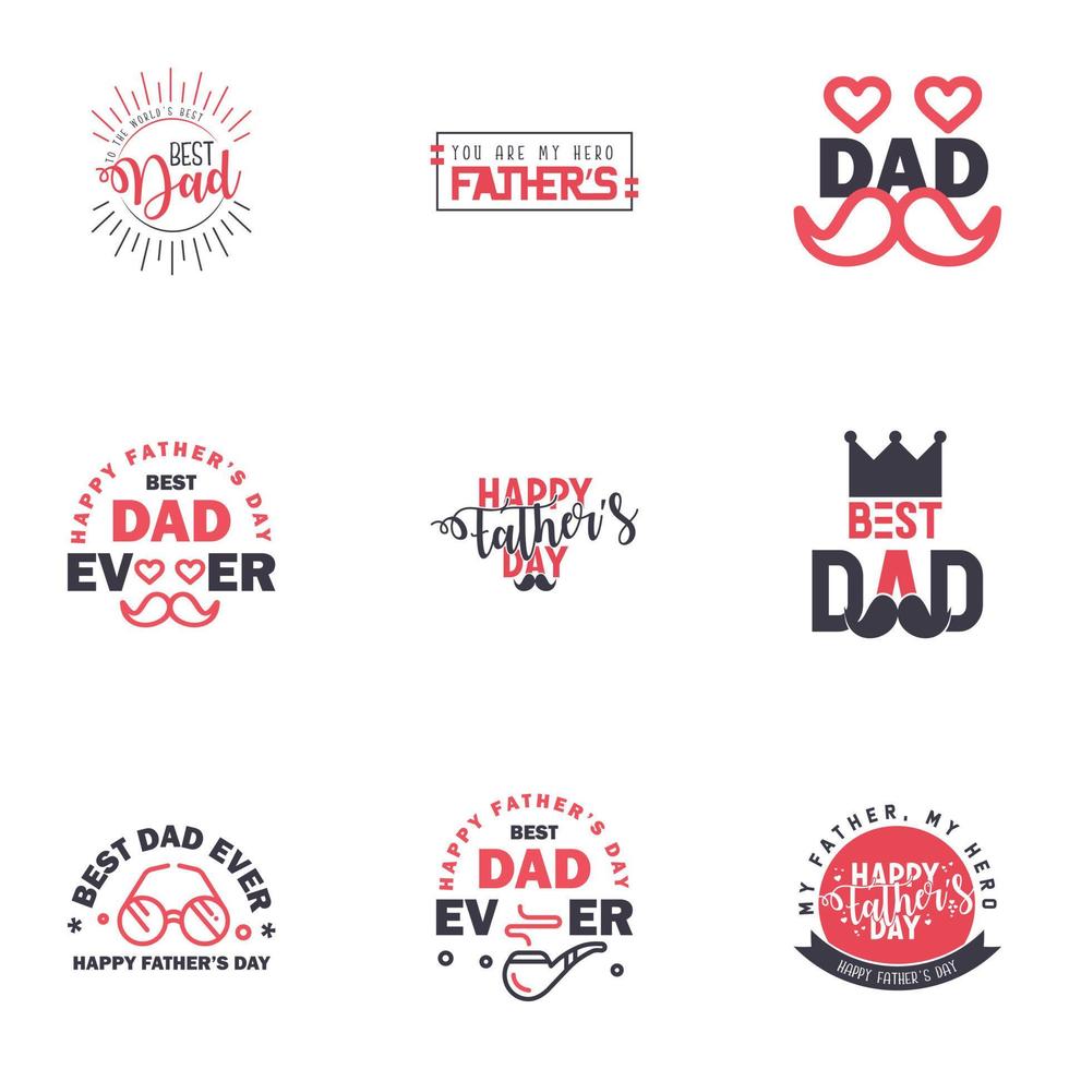 Set of Happy Fathers day elements 9 Black and Pink Vector illustration Editable Vector Design Elements