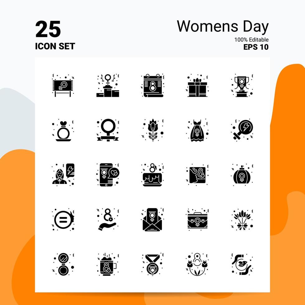 25 conjunto de iconos del día de la mujer 100 archivos editables eps 10 ideas de concepto de logotipo de empresa diseño de icono de glifo sólido vector