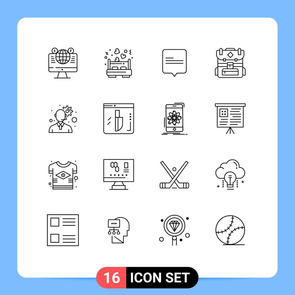 conjunto de 16 iconos modernos de la interfaz de usuario signos de símbolos para la gestión del servicio al cliente amor cama bolsa de senderismo elementos de diseño vectorial editables vector