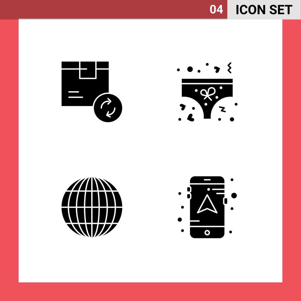 Pack of Modern Solid Glyphs Signs and Symbols for Web Print Media such as box global service love internet Editable Vector Design Elements