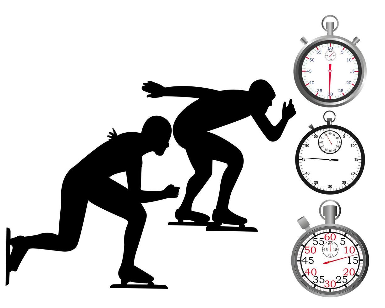 Two skaters and three stopwatch on a white background vector