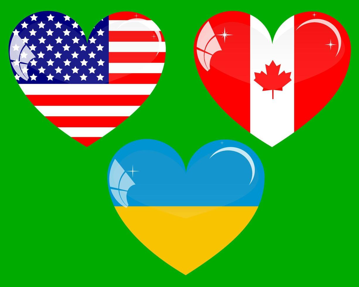 three hearts in the form of flags on a green background vector