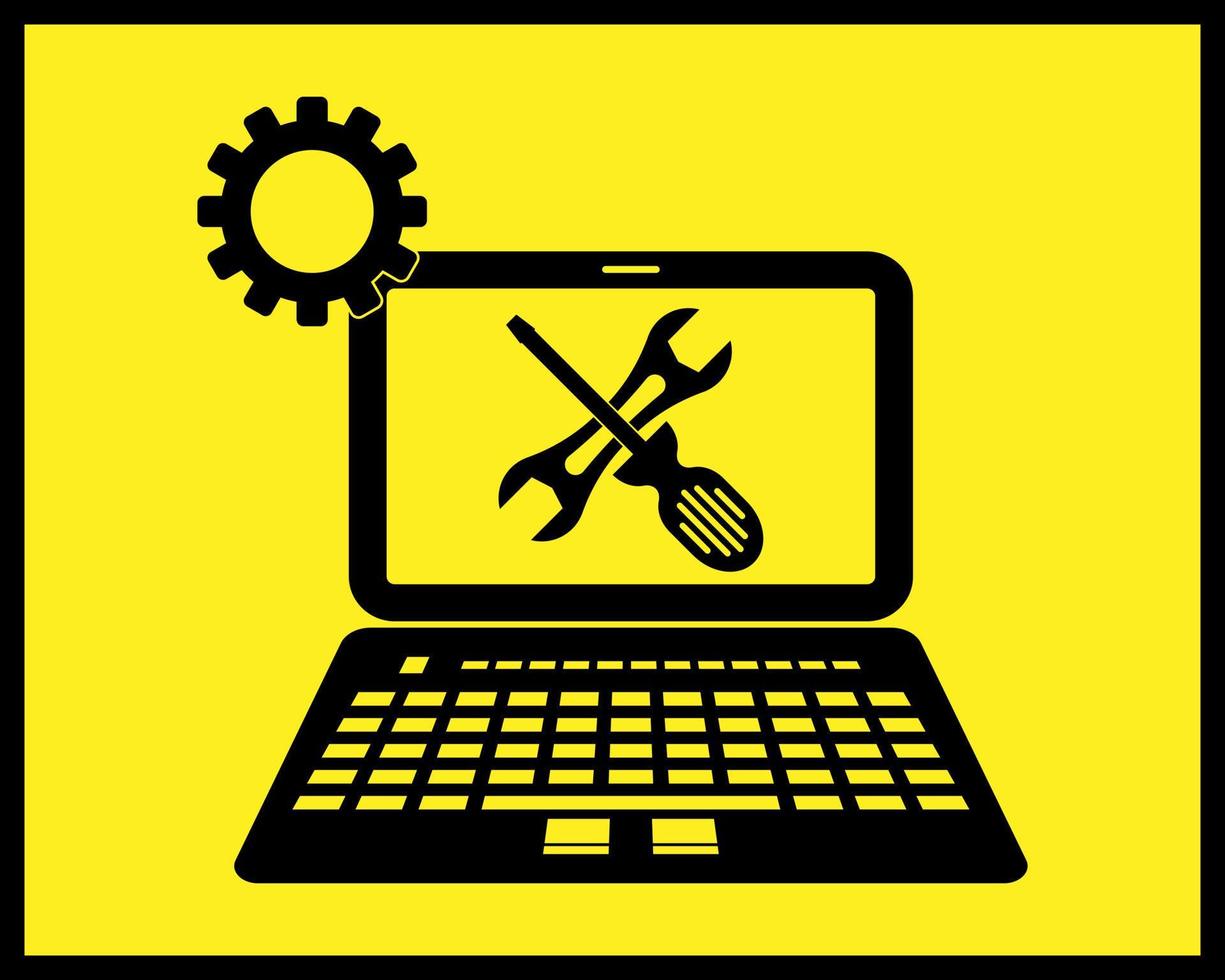 computer repair icon in black tone vector