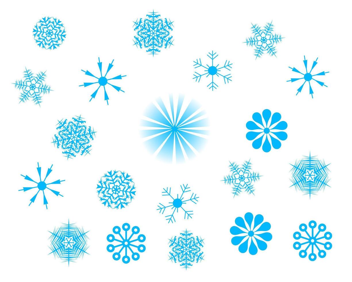 diferentes copos de nieve sobre un fondo blanco vector