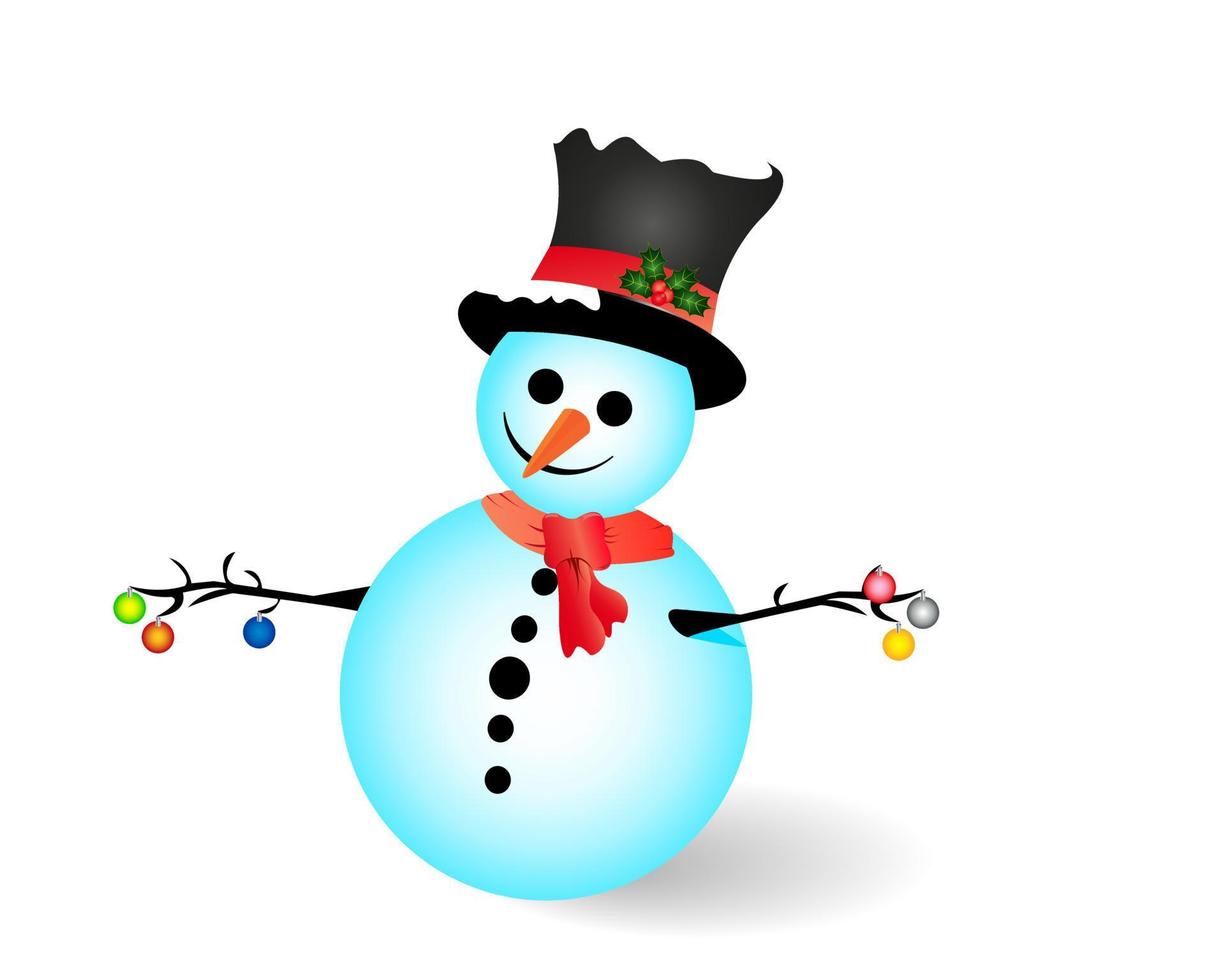 snow man with new-year toys on a white background vector