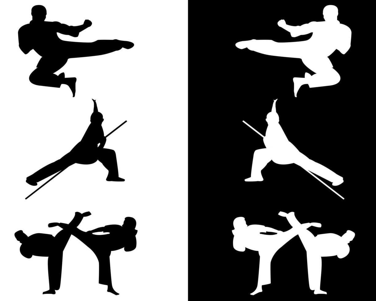 taekwondo y karate en el fondo blanco y negro vector