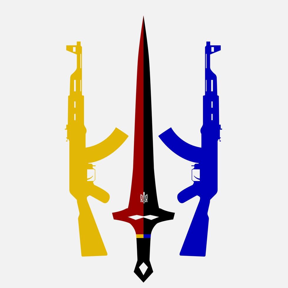 two assault rifles and a sword vector