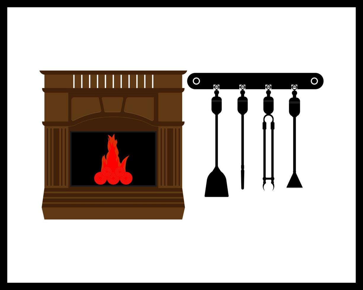 fireplace with burning fire vector