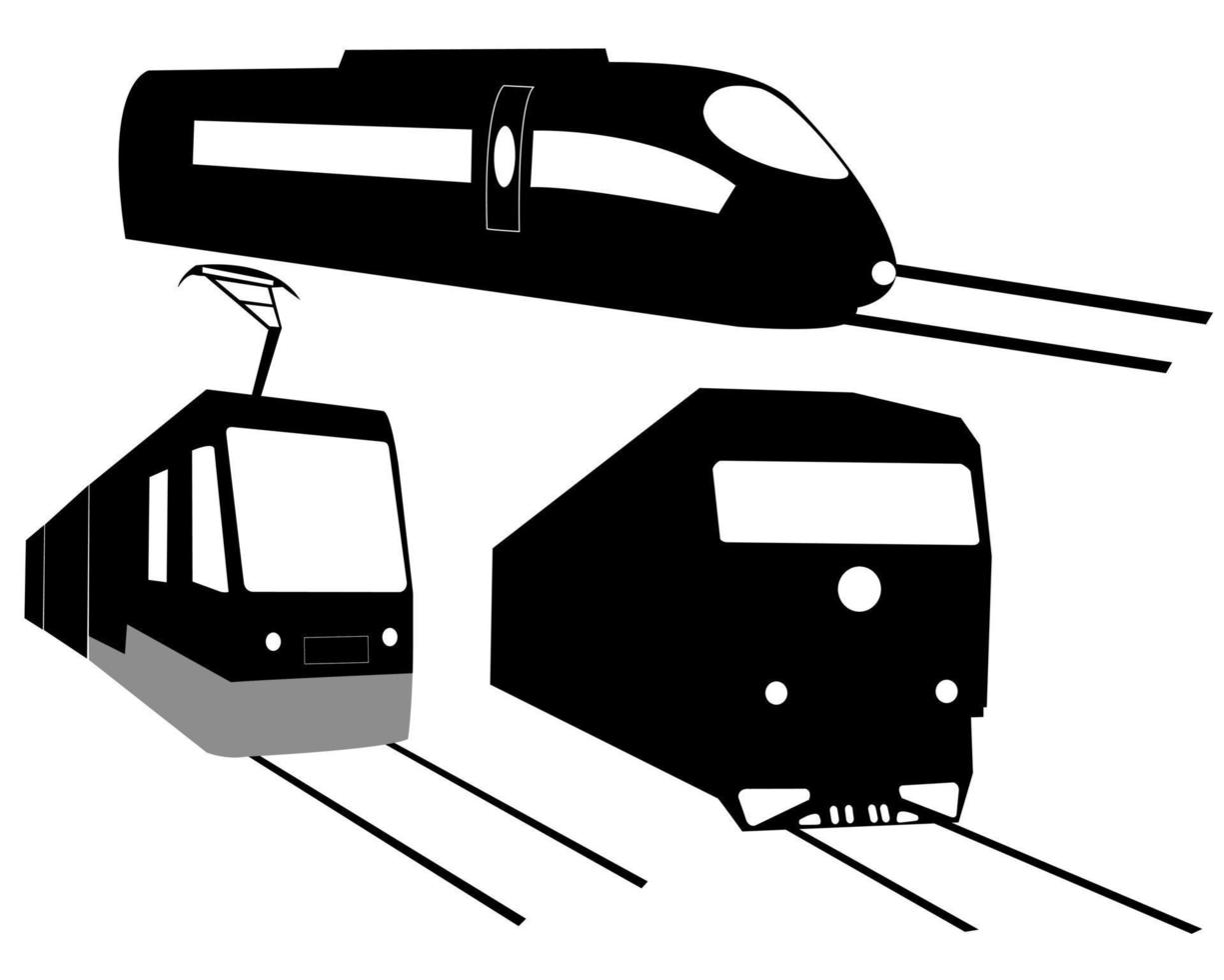 tres trenes en las vías sobre un fondo blanco vector