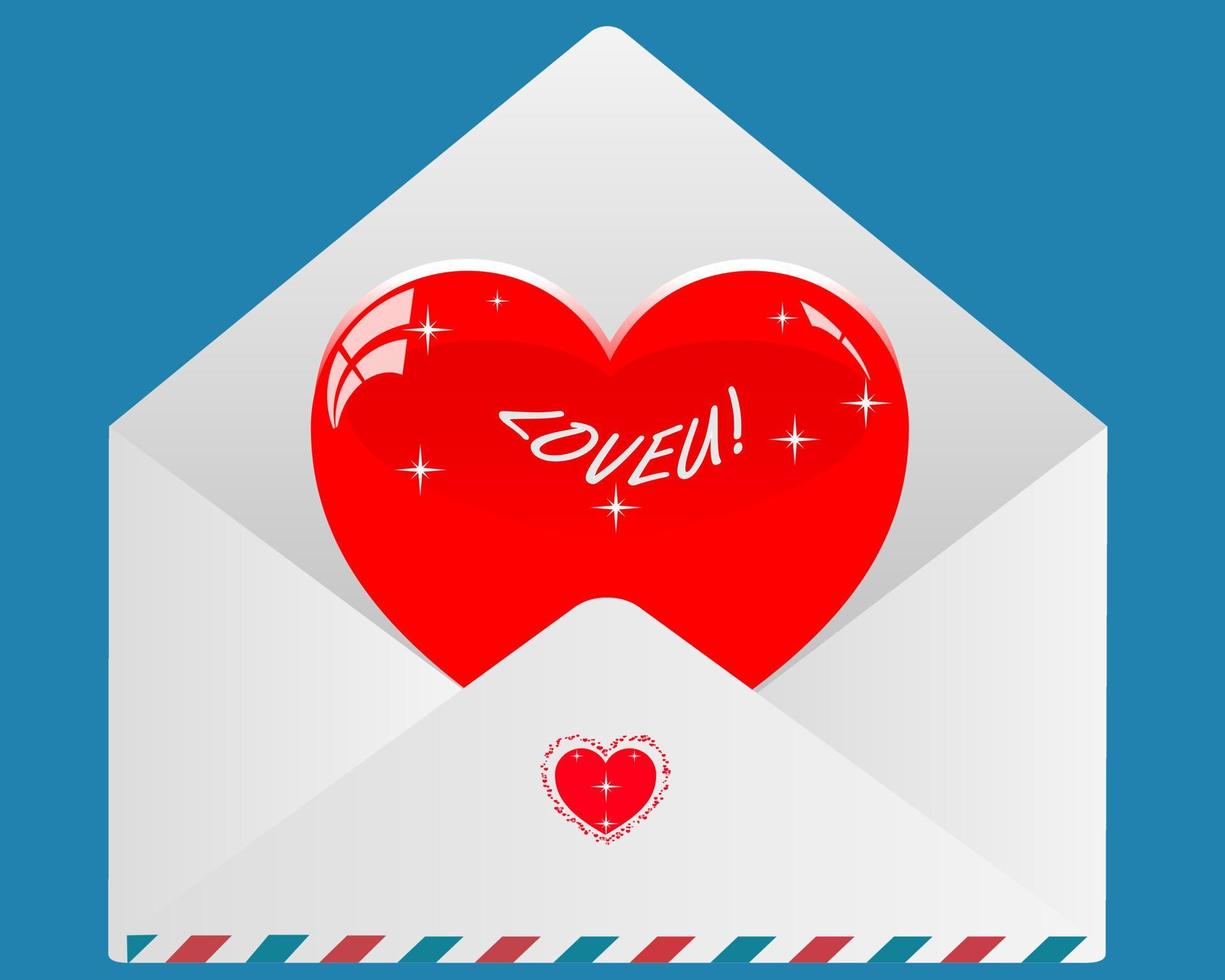 tarjeta de san valentín en un sobre sobre un fondo azul vector