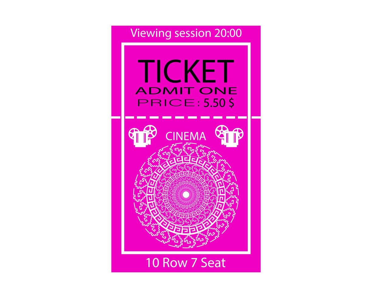 cinema ticket with place and watch time inscriptions on white background vector