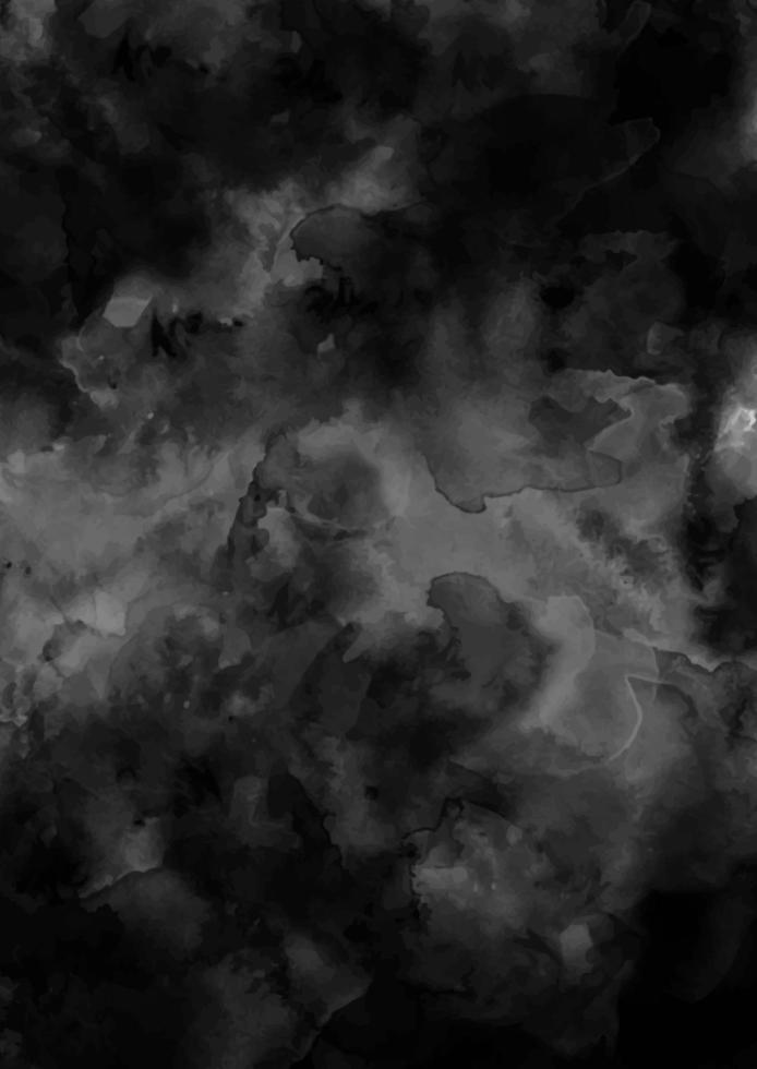 Black and white watercolor background. Dark grunge texture backdrop. Abstract monochrome paint vector