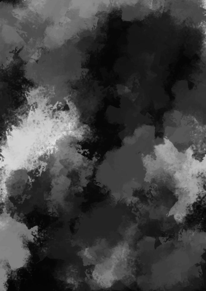 Black and white watercolor background. Dark grunge texture backdrop. Abstract monochrome paint vector