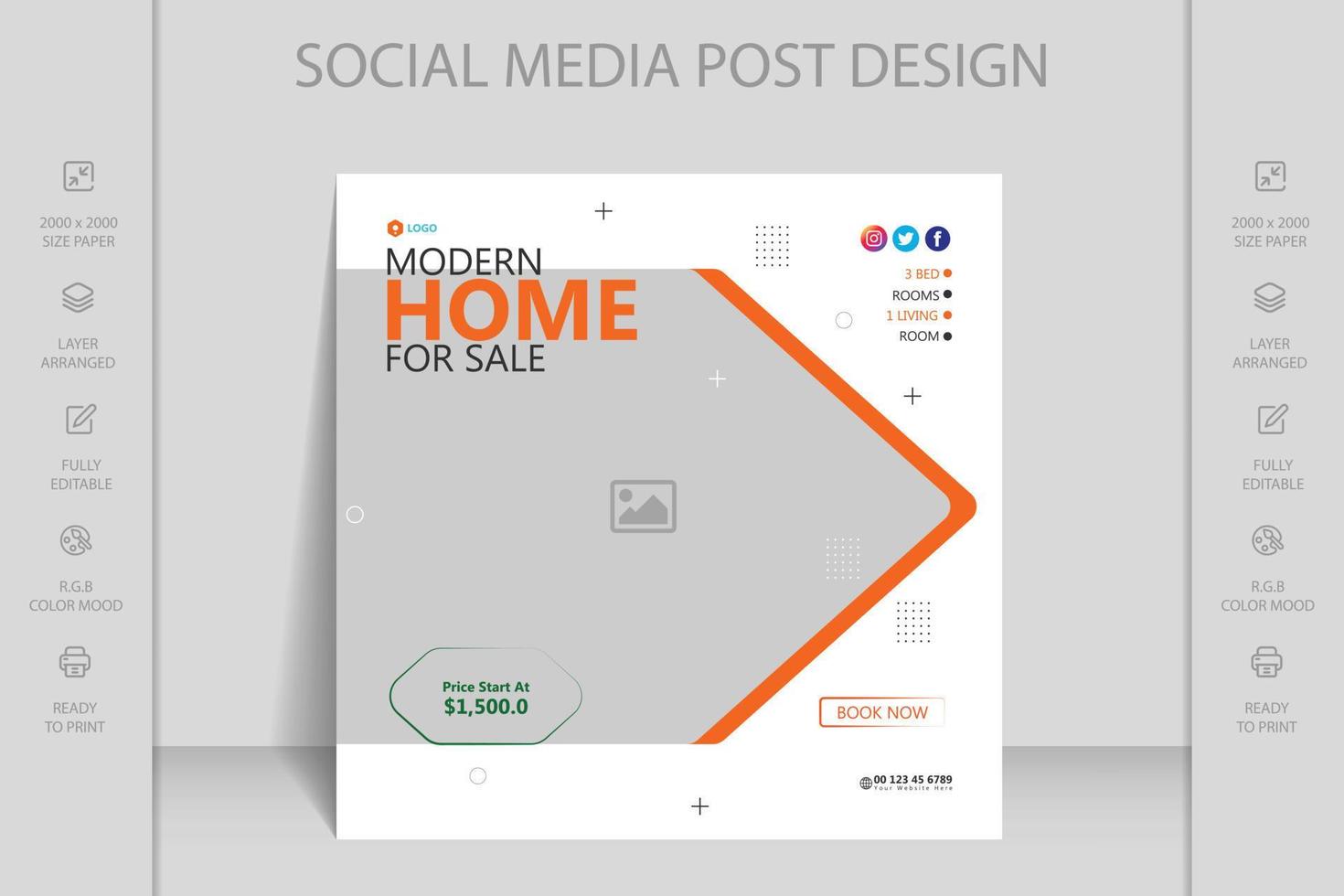 propiedad inmobiliaria instagram, facebook, publicación en redes sociales o plantilla de banner web cuadrado vector