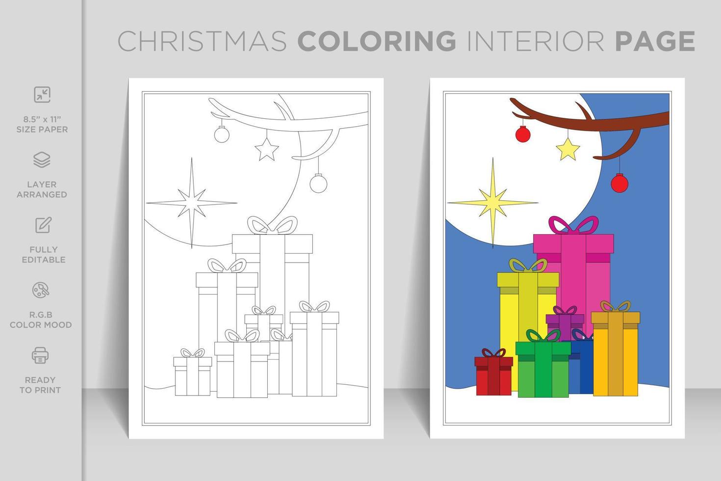 Ready to print complete Christmas coloring book interior page vector