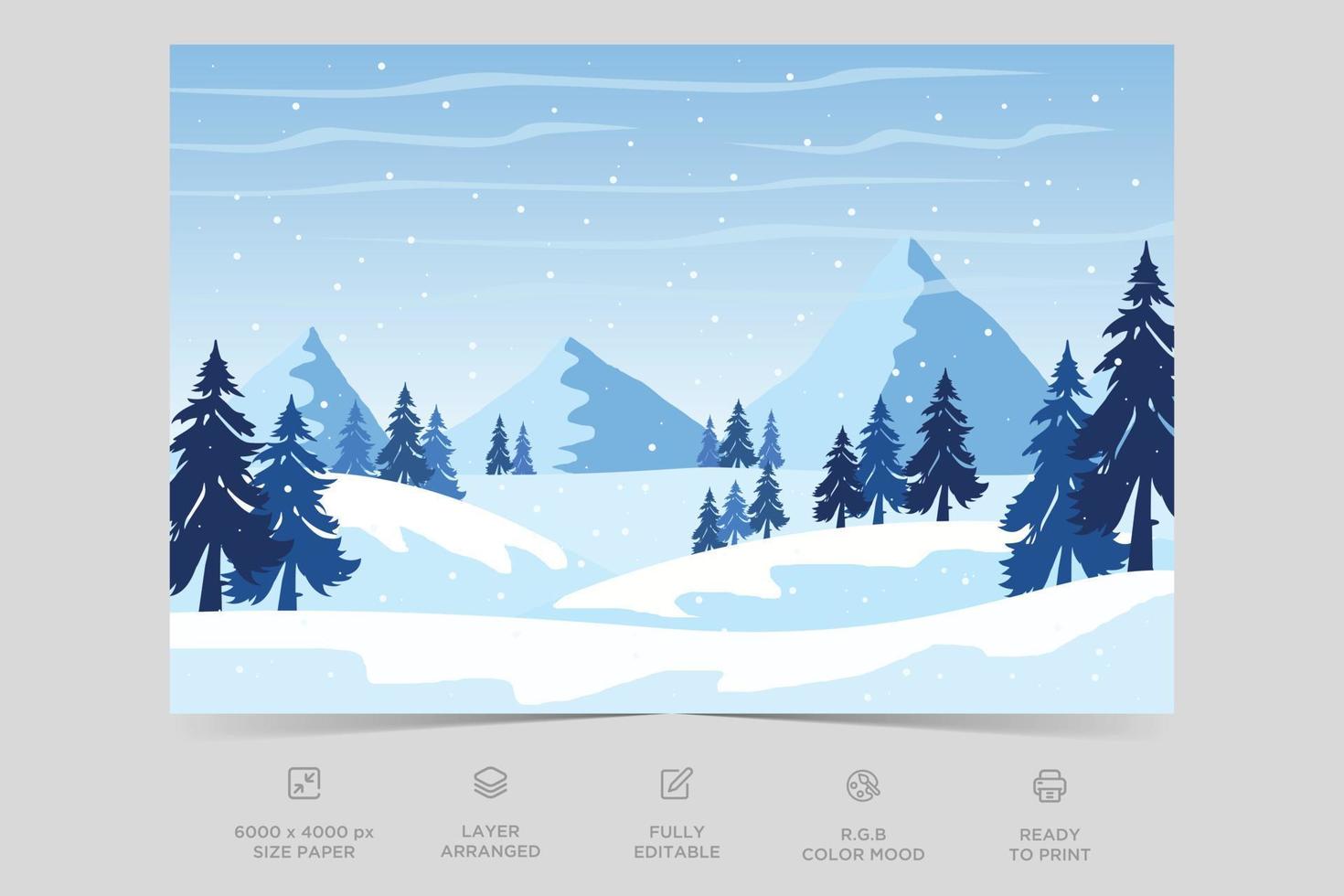 paisaje de invierno de vacaciones. paisaje de montaña de hielo de invierno. diseño de paisaje minimalista plano abstracto vector