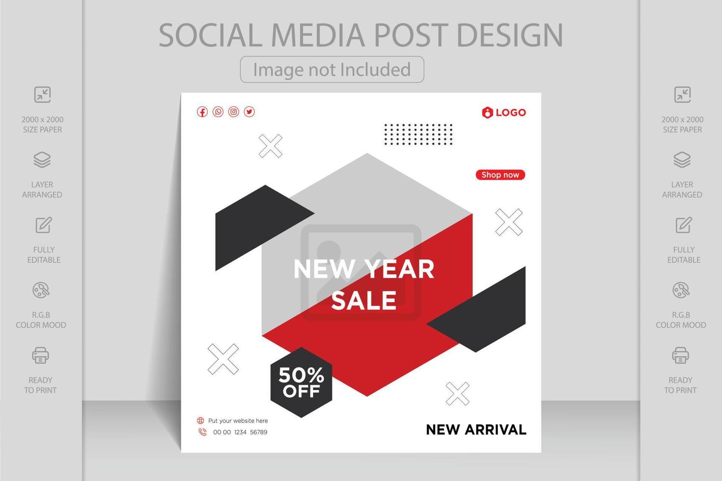 Merry Christmas, winter sale and happy new year square banner social media post template design. vector