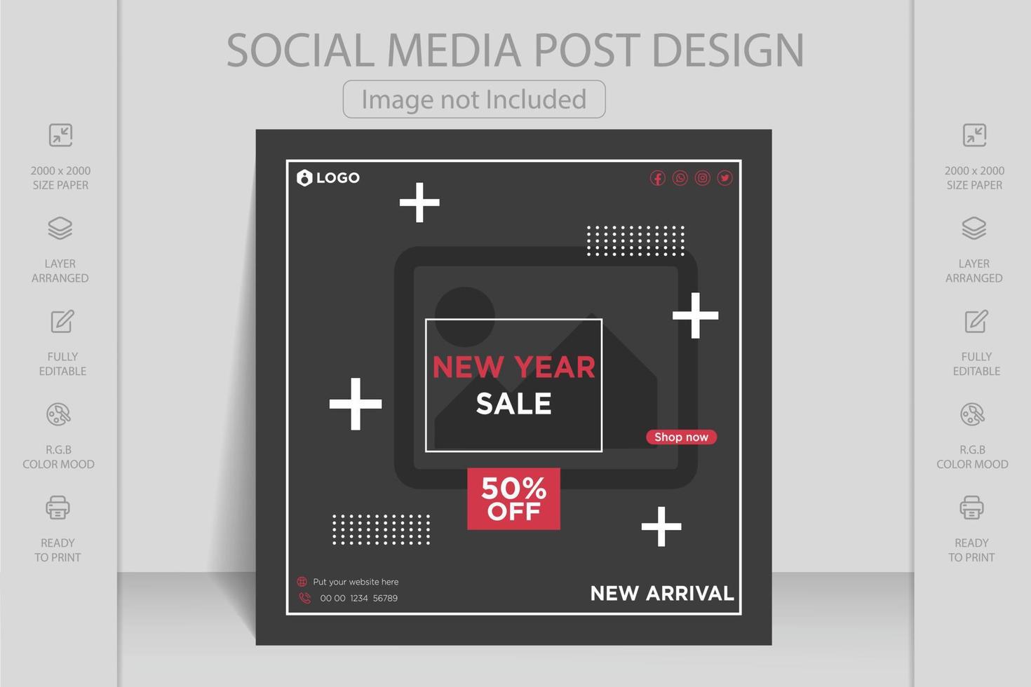 Winter sale, merry Christmas and happy new year square banner social media post template design. vector