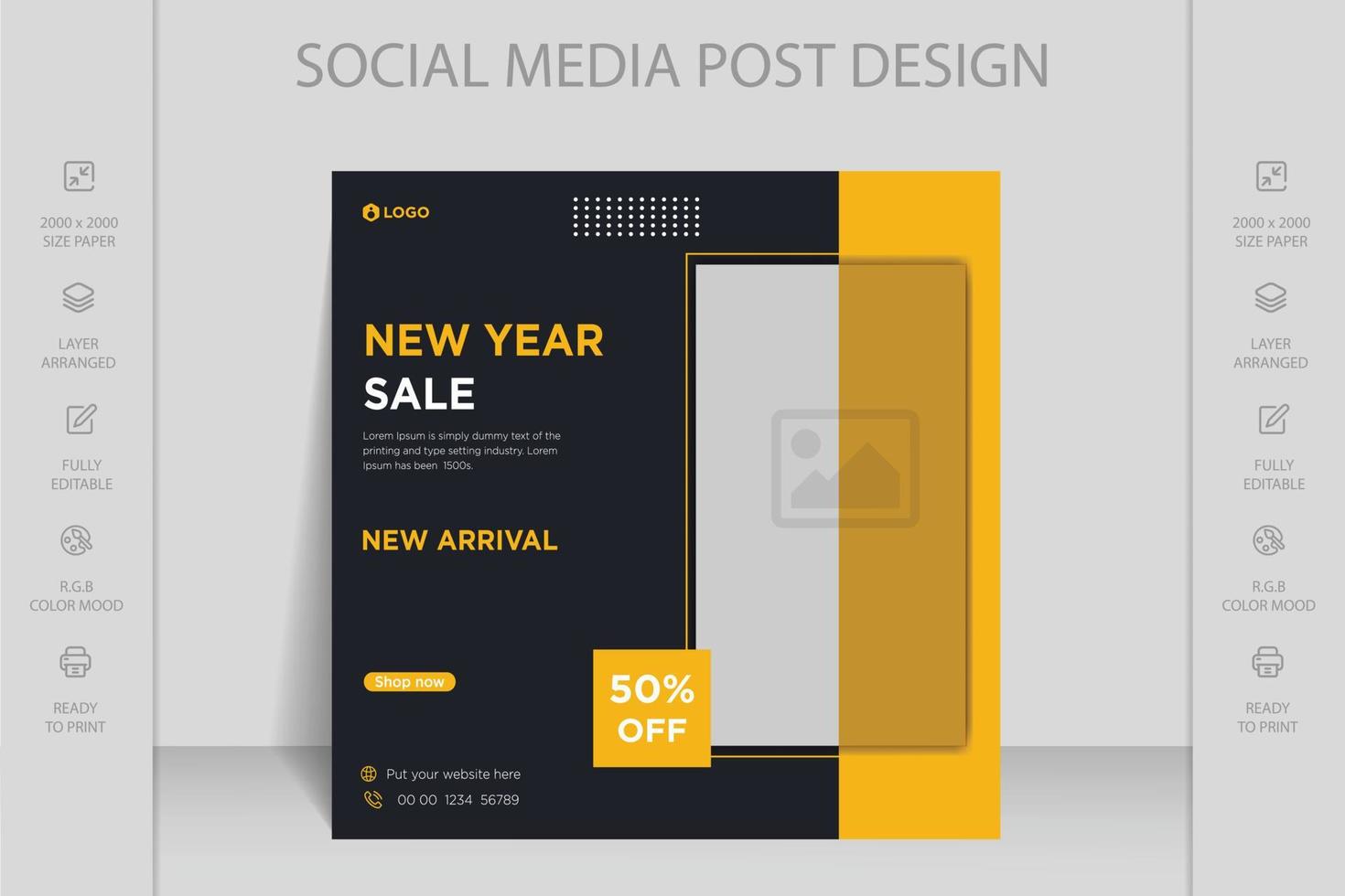 Happy new year, merry Christmas and winter sale square banner social media post template design. vector