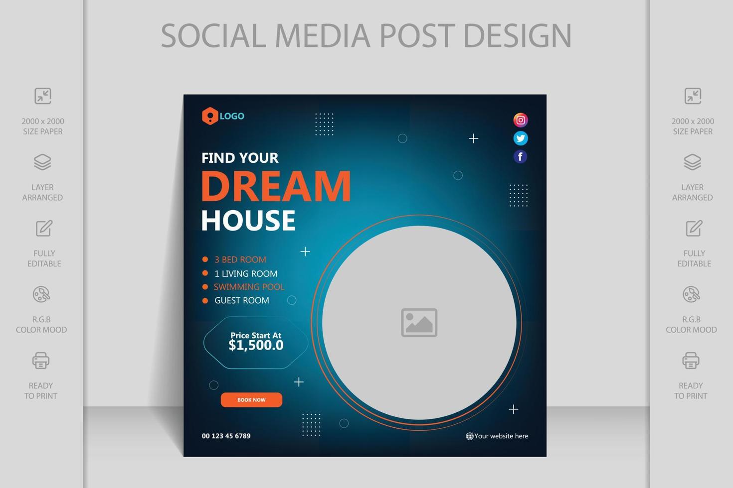 Real estate house property Instagram, Facebook, social media post or square web banner template vector