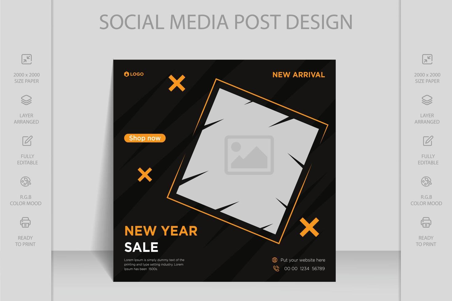 Merry Christmas, winter holidays and happy new year square banner template design. Winter sale social media post. Usable for social media post, greeting card, banner, posters, covers and web. vector